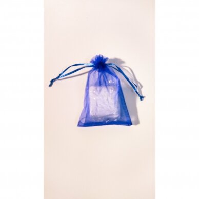 Dovanu maišeliai - organza, melyna spalva, 5 x 7 cm - juvelyrikos, bižuterijos papuošalų pakavimui.