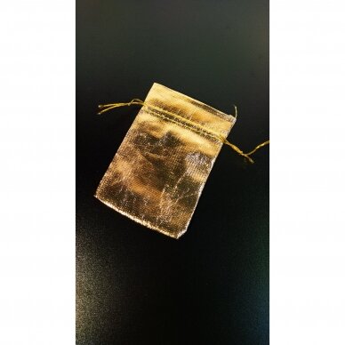 Dovanu maišeliai iš audinio, aukso spalva, 7 x 9 cm  - juvelyrikos, bižuterijos papuošalams.