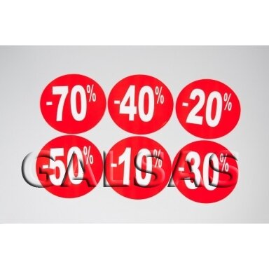 Alennusetiketti ”10 %” – pyöreä paperi. Saatavilla olevat halkaisijat – 50 mm, 120 mm tai 250 mm. Alennusetiketti ”10 %” – pyöreä paperi. Saatavilla olevat halkaisijat – 50 mm, 120 mm tai 250 mm.