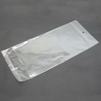 Transparent Self-Adhesive CPP Bags with Hanging Hole, 4.5 x 24 cm + 4 cm Flap, Pack of 100