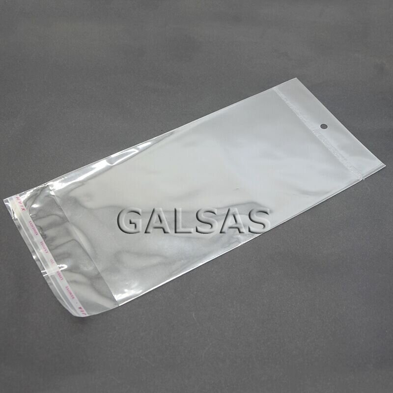 Transparent Self-Adhesive CPP Bags with Hanging Hole, 4.5 x 24 cm + 4 cm Flap, Pack of 100