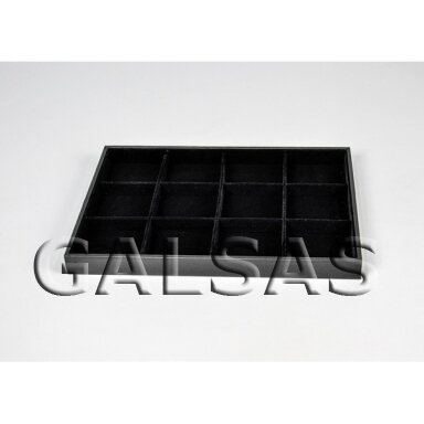 Jewelry and Fashion Jewelry Display Tray, 12 Compartments, Black Velvet, tray size 25 x 35 cm, compartment 75 x 75 mm. Jewelry and Fashion Jewelry Display Tray, 12 Compartments, Black Velvet, tray size 25 x 35 cm, compartment 75 x 75 mm.