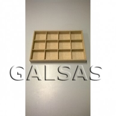Dėžutė papuošalams, 12 skyrelių, lino imitacija, dydis 25 x 35 cm, skyrelių matmenys - 75 x 75 mm