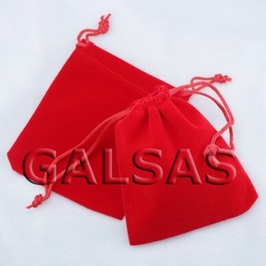 Dovanu maišeliai, aksomas, 5 x 7 cm, raudona spalva - juvelyrikos, bižuterijos papuošalams.