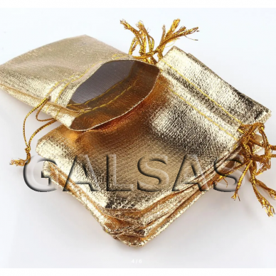 Подарочные мешочки из ткани, золотой цвет, 9 х 12 см - для украшений, ювелирики, бижутерии.
