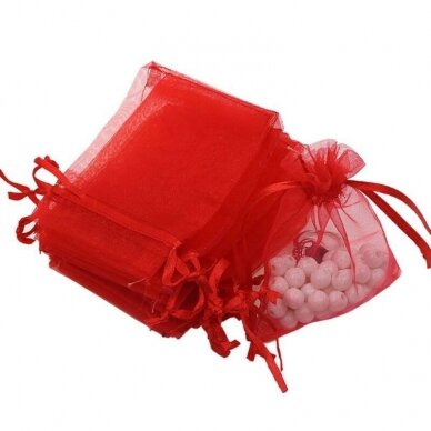 Dovanu maišeliai, organza, 5 x 7 cm, raudona spalva - juvelyrikos, bižuterijos papuošalams.