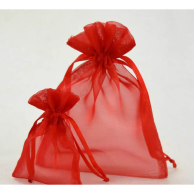 Dovanu maišeliai, organza, 5 x 7 cm, raudona spalva - juvelyrikos, bižuterijos papuošalams.