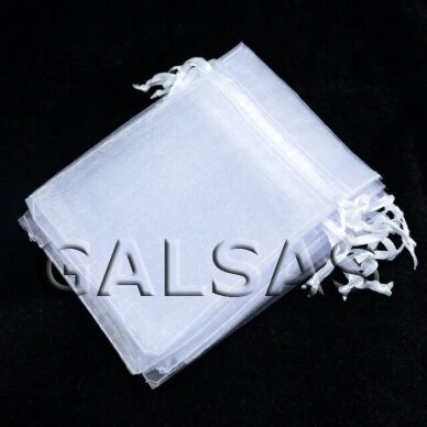 Dovanu maišeliai - organza, balta spalva, 10 x 14 cm - juvelyrikos, bižuterijos papuošalų pakavimui.