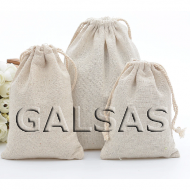 Drobiniai dovanų maišeliai - medvilnė, 13 x 18 cm - juvelyrikai, bižuterijai, papuošalams. Spalva - natūrali