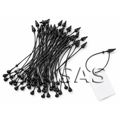 Etiķešu, cenu zīmju, birku turētājs - plastmasas cilpa. Garums 65 mm. 500 gab. Melnā krāsa