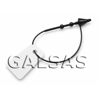 Melnas etiķešu, cenu zīmju, birku turētājs - plastmasas cilpa. Garums 175 mm.