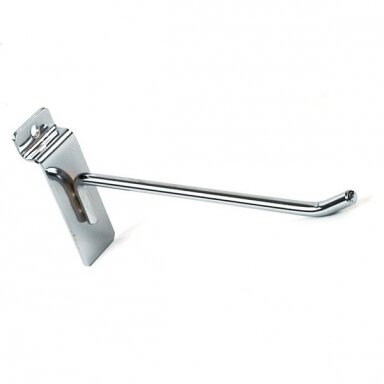 Slatwall Hook, 4 mm Diameter. Type: PLIUS. Chrome-Plated. Length: 100 mm Slatwall Hook, 4 mm Diameter. Type: PLIUS. Chrome-Plated. Length: 100 mm