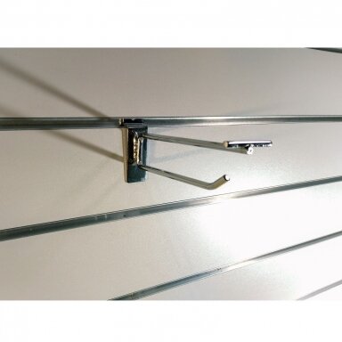 Slatwall hook with label holder. D - 6 mm, length 200 mm. Chrome-plated Slatwall hook with label holder. D - 6 mm, length 200 mm. Chrome-plated
