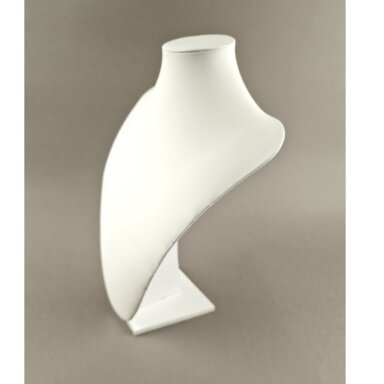 KAK-M Necklace Display Bust, white semi-matte faux leather. With padded upholstery. Height: 27 cm