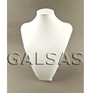 KAK-M Necklace Display Bust, white semi-matte faux leather. With padded upholstery. Height: 27 cm