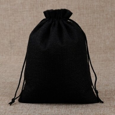Подарочный мешочек из льна, 10 х 14 см - для изделий ювелирики и бижутерии. Цвет черный