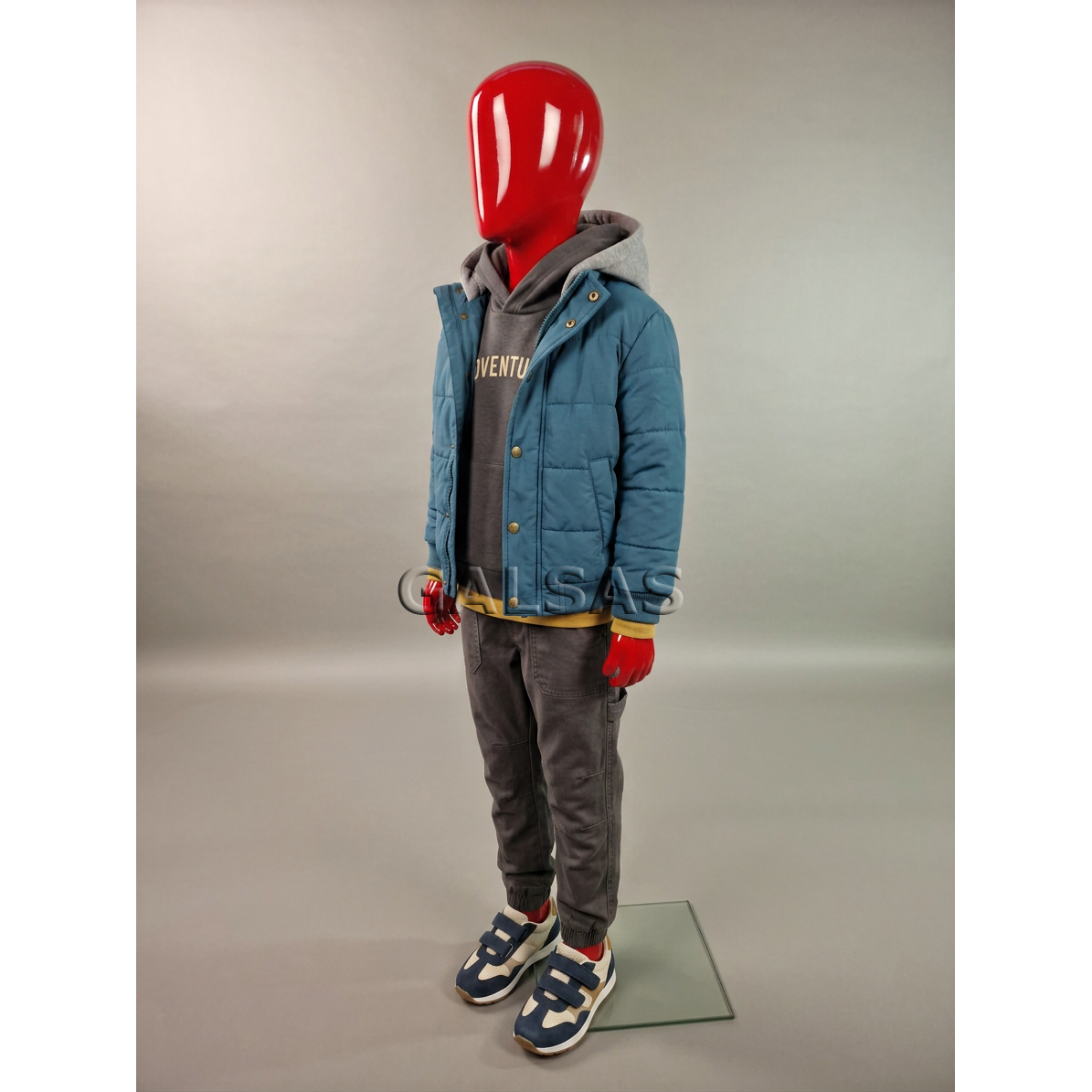 Child Full-Body Mannequin MAN-VAI-R, featureless, red color. Material: fiberglass. Support base included 3 Child Full-Body Mannequin MAN-VAI-R, featureless, red color. Material: fiberglass. Support base included 3