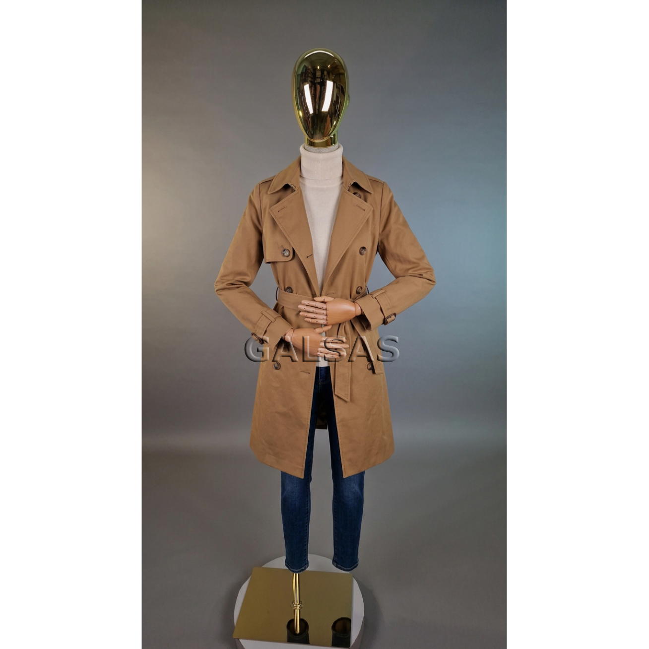 Female mannequin for clothing, stores, exhibitions - with wooden arms, linen-covered body, gold head - Model T65-Gold 4 Female mannequin for clothing, stores, exhibitions - with wooden arms, linen-covered body, gold head - Model T65-Gold 4