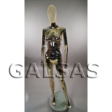 Gold Female Full-Body Mannequin with Elegant Mesh Head - Model BF1-TIN-GOLD. Full-body. Plastic Gold Female Full-Body Mannequin with Elegant Mesh Head - Model BF1-TIN-GOLD. Full-body. Plastic