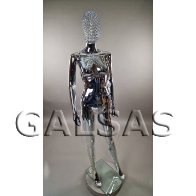 Mirror-Chrome Female Full-Body Mannequin with Woven Mesh Head - BF1-TINKL-SILVER Mirror-Chrome Female Full-Body Mannequin with Woven Mesh Head - BF1-TINKL-SILVER