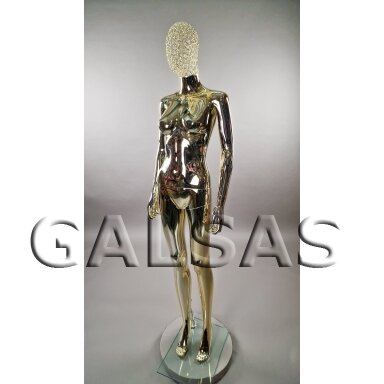 Gold Female Mannequin with Metal Head – Model BF6-TIN-GOLD. Full-Body. Gold Female Mannequin with Metal Head – Model BF6-TIN-GOLD. Full-Body.