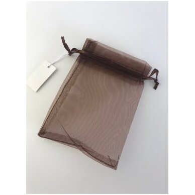 Dovanu maišeliai - organza, ruda spalva, 10 x 14 cm - juvelyrikos, bižuterijos papuošalų pakavimui.