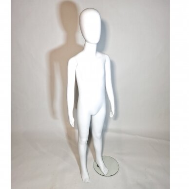 Manekenas vaikiškas VAI-B-BLI-147 - pilno ūgio,be veido,blizgi balta spalva. H-147 cm