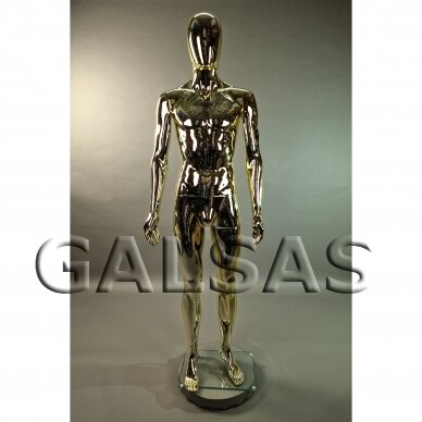 Мужской манекен VYR-G4-GOLD в полный рост,без лица,золотого цвета.Материал-пластик.Опора входит в комплект