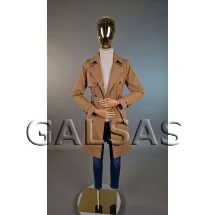 Female mannequin for clothing, stores, exhibitions - with wooden arms, linen-covered body, gold head - Model T65-Gold 4 Female mannequin for clothing, stores, exhibitions - with wooden arms, linen-covered body, gold head - Model T65-Gold 4