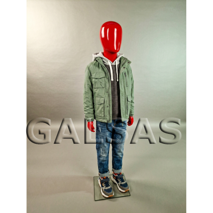 Child Full-Body Mannequin MAN-VAI-R, featureless, red color. Material: fiberglass. Support base included 1 Child Full-Body Mannequin MAN-VAI-R, featureless, red color. Material: fiberglass. Support base included 1