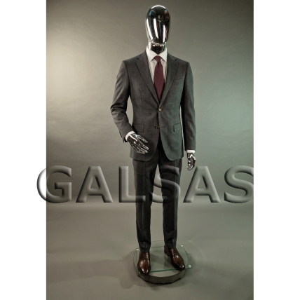 Male Full-Body Mannequin VYR-S4, featureless face, silver. Material: plastic. 5