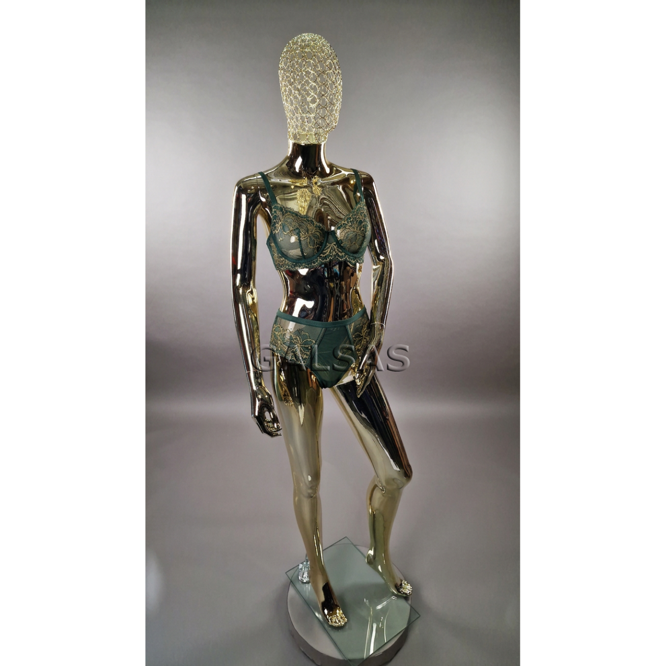 Gold Female Mannequin with an Original Metal Head - Model BF3-TIN-GOLD. Full-body. 11 Gold Female Mannequin with an Original Metal Head - Model BF3-TIN-GOLD. Full-body. 11