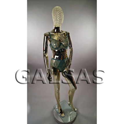 Gold Female Mannequin with an Original Metal Head - Model BF3-TIN-GOLD. Full-body. 11 Gold Female Mannequin with an Original Metal Head - Model BF3-TIN-GOLD. Full-body. 11