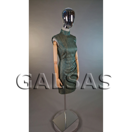 Female Mannequin with Wooden Arms, Linen Body and Silver-Colored Head - for Clothing, Stores and Exhibitions 1 Female Mannequin with Wooden Arms, Linen Body and Silver-Colored Head - for Clothing, Stores and Exhibitions 1