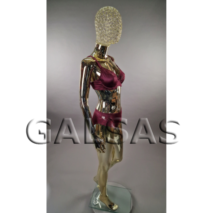 Gold Female Full-Body Mannequin with an Original Metal Head, Model BF2-TIN-GOLD. Plastic 6