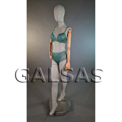 Female Mannequin T69 – full-body, linen-covered, with wooden arms. For displaying and selling clothing in stores and at exhibitions 6