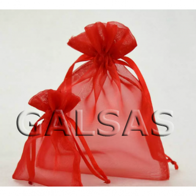 Dāvanu maisiņi - organza, sarkanā krāsā, 7 x 9 cm - rotaslietām, juvelierizstrādājumu iesaiņošanai.