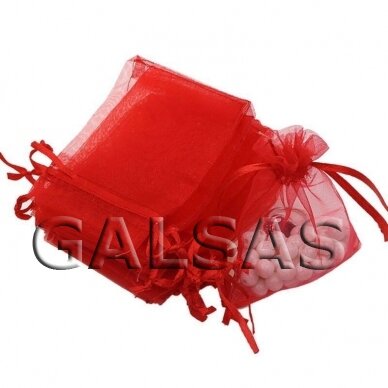 Organzos dovanu maišeliai -  raudona spalva, 7 x 9 cm - juvelyrikos, bižuterijos papuošalų pakavimui.