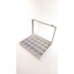 Papuošalų dėžutė su stiklu - 24 skyrelių, pilkas veliūras,25 x 35 cm