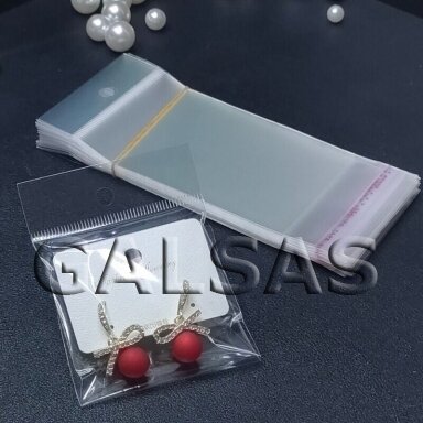Transparent Self-Adhesive CPP Bags with Hanging Hole, 6 x 10 cm + 2 cm Flap, Pack of 100