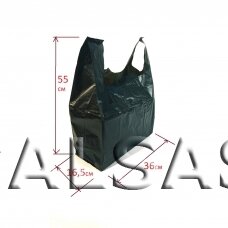 Pirkinių maišeliai su rankena - 36x55 cm, HDPE, 100 vnt. juodos spalvos