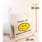 Plastikiniai maišeliai su rankenomis prekių įpakavimui. Matmuo 20 x 30 cm 15 mkr 100 vnt