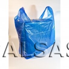Plastikiniai maišeliai HDPE su rankenomis prekių įpakavimui. Matmuo 44 x 70 cm 25 mkr 100 vnt. Melyna spalva