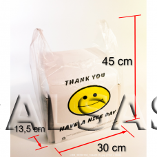 Plastikiniai maišeliai su rankenomis "Marškinelių" tipo. Matmuo 30 x 45 cm 15 mkr 100 vnt