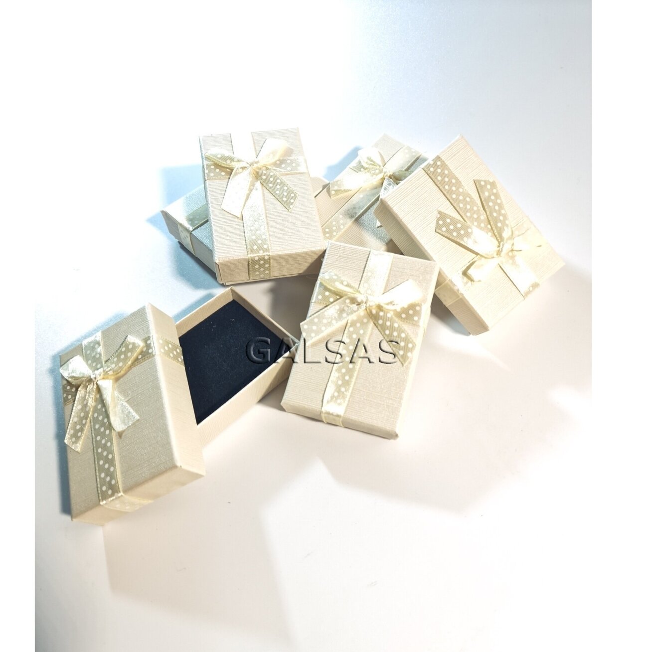 Paper Gift Box with Bow, Ivory, 5 x 8 x 2.2 cm, Pack of 24 3