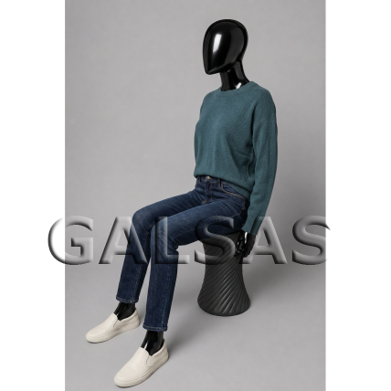 Seated Female Full-Body Mannequin, Model MOT-TF2-J-BLI, Glossy Black. Plastic 8