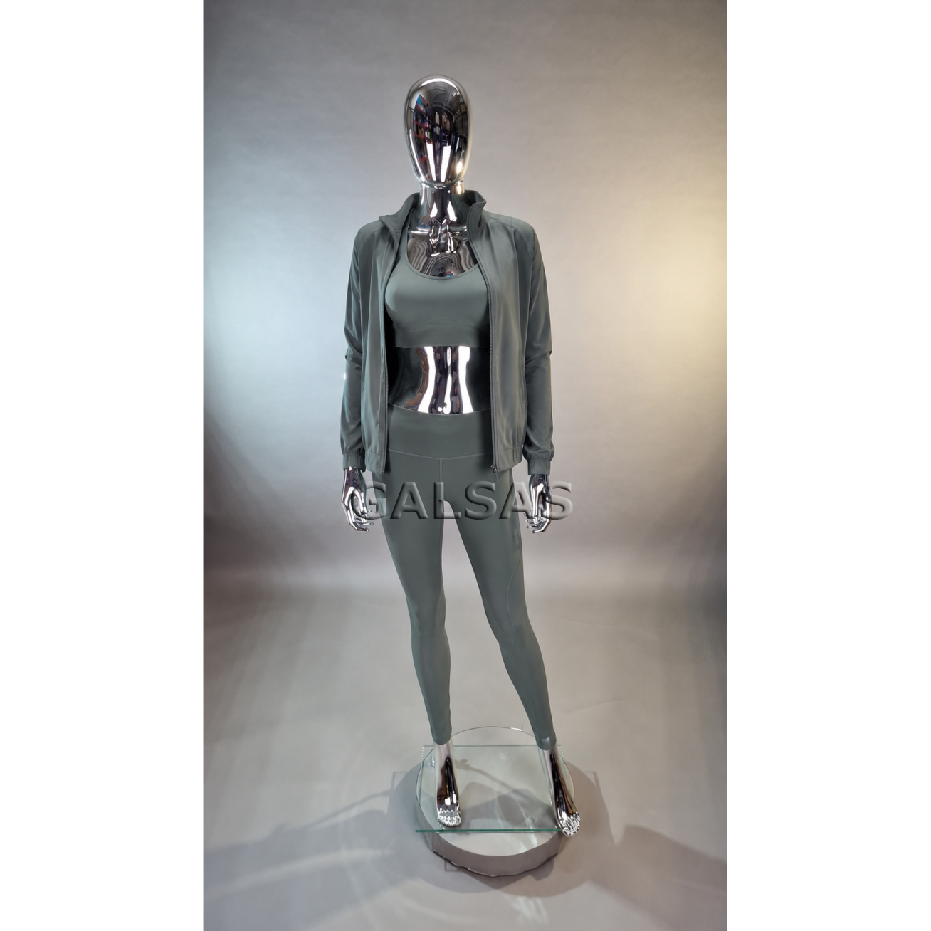 Silver Featureless Female Full-Body Mannequin, Model BF1-SILVER. Plastic. 1