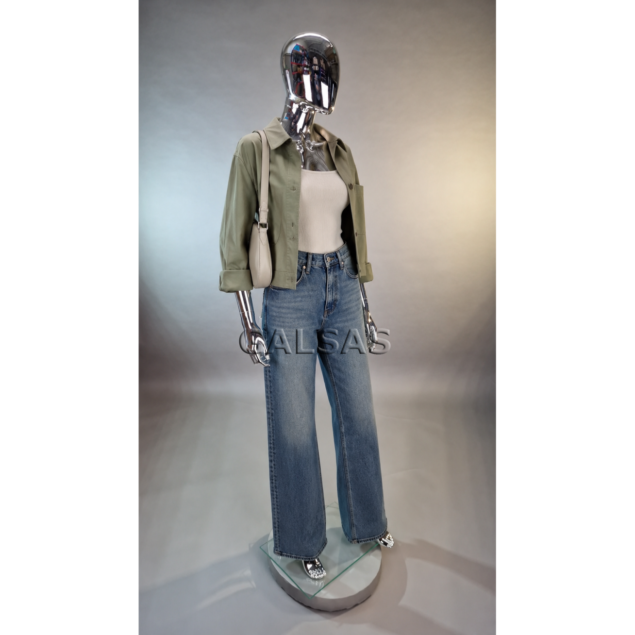 Silver Featureless Female Full-Body Mannequin, Model BF1-SILVER. Plastic. 7