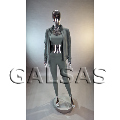 Silver Featureless Female Full-Body Mannequin, Model BF1-SILVER. Plastic. Silver Featureless Female Full-Body Mannequin, Model BF1-SILVER. Plastic.