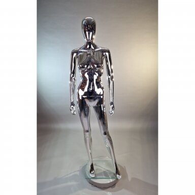 Silver Featureless Female Full-Body Mannequin, Model BF1-SILVER. Plastic. Silver Featureless Female Full-Body Mannequin, Model BF1-SILVER. Plastic.